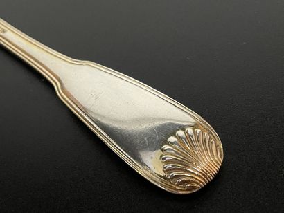 Rare cuiller à ragout en argent massif vermeille...