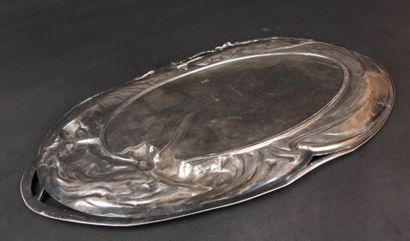 Large pewter tray decorated with elegant...