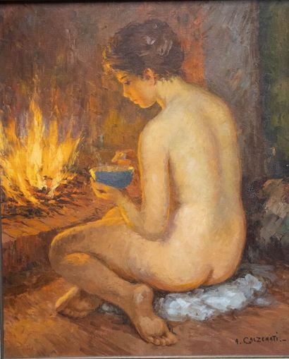 A. CALZENATI (XX -th century). 
Woman at...