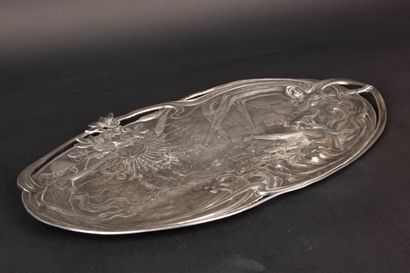 Large pewter tray decorated with elegant...