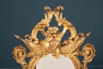 Miroir médaillon avec cadre bois et stuc...