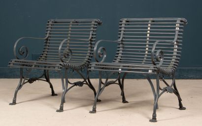Paire de fauteuils de jardin à lattes en...