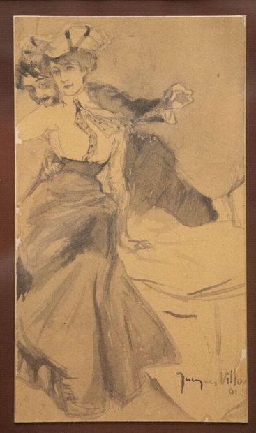 Jacques VILLON (1875-1963) 
Couple embracing.
Wash...