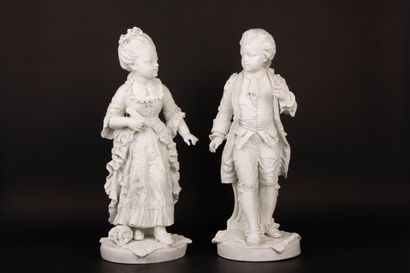 Paire de grandes sculptures en biscuit de...