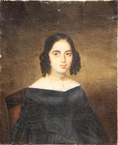 Ecole Française XIX°
Portrait de femme. 
Huile...