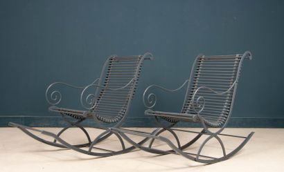 Paire de rocking chair de jardin à lattes...