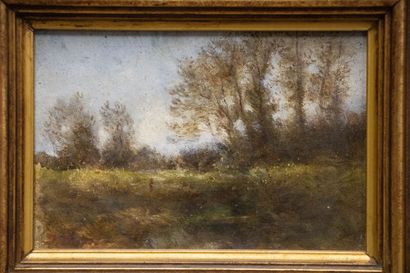 Jules DUPRÉ (1811-1889) 
Paysage à la mare.
Huile...