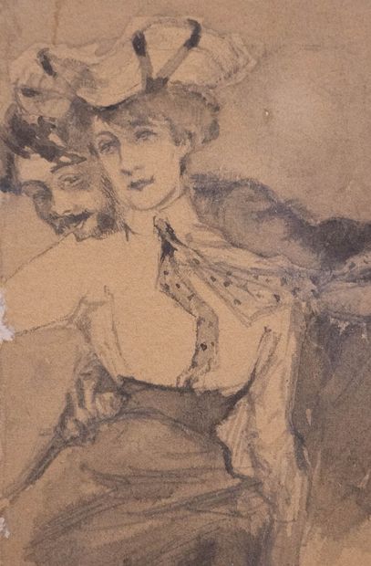 Jacques VILLON (1875-1963) 
Couple embracing.
Wash...