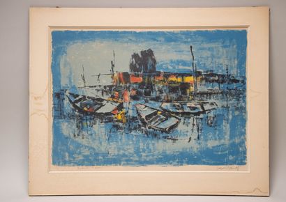 Dang LEBADANG (1921-2015) 
Les barques. 
Lithographie...