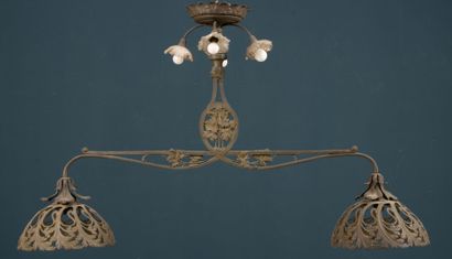 Wrought-iron billiard hanger with two openwork...