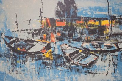 Dang LEBADANG (1921-2015) 
Les barques. 
Lithographie...