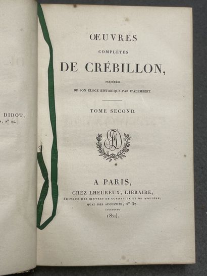 Oeuvres complètes de Crébillon. 
Chez Lheureux...
