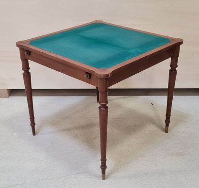 Table à jeux en placage d'acajou, plateau...