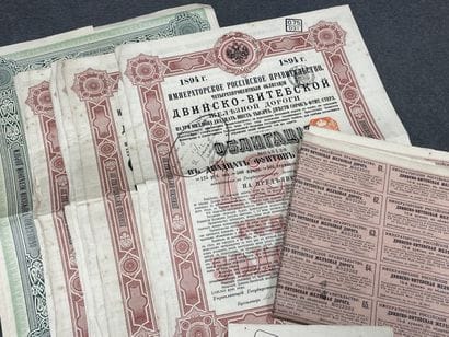 Lot de billets étranger et actions.