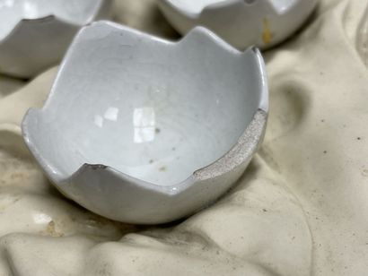Oeufrier en barbotine. 
5 x 26 x 20 cm. 
Manques...
