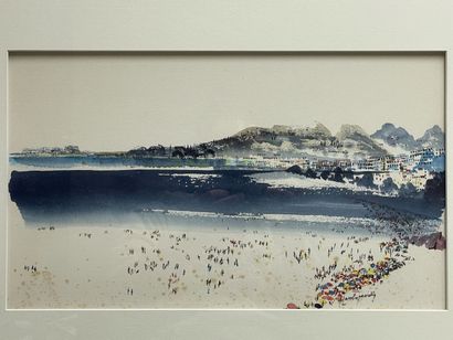 Henri LAMBERT-NAUDIN (XX) 
La Plage.
Aquarelle...