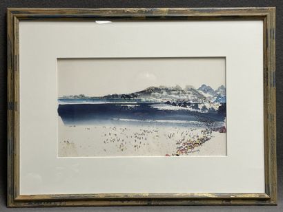Henri LAMBERT-NAUDIN (XX) 
La Plage.
Aquarelle...