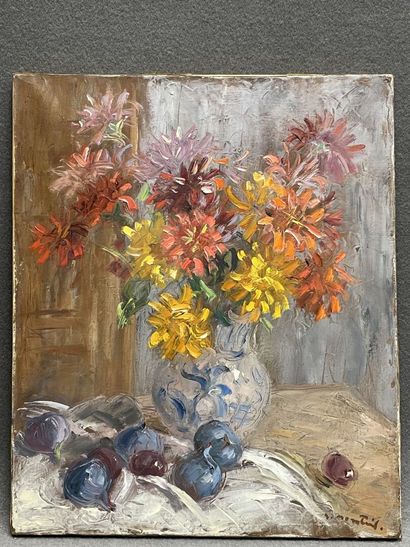 MONTEIL (XX°) 
Nature morte aux fleurs et...