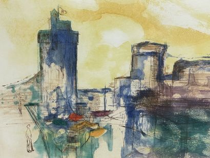 Jean MARZELLE (1916-2005) 
L'entrée du Port.
Lithographie...