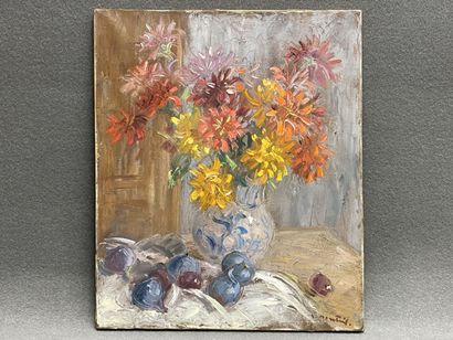 MONTEIL (XX°) 
Nature morte aux fleurs et...