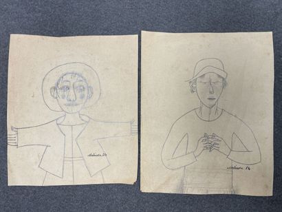 Deux dessins à la mine de plomb. 
20 x 17...