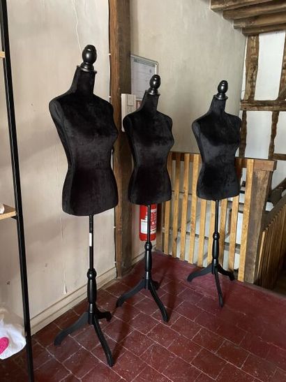Neuf mannequins sur pied garnis de tissu...