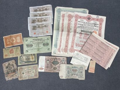 Lot de billets étranger et actions.