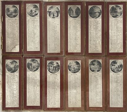 Suite de douze vignettes sous verre: Calendrier...
