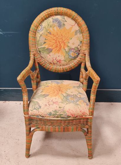 Ensemble de six fauteuils en rotin, assises...