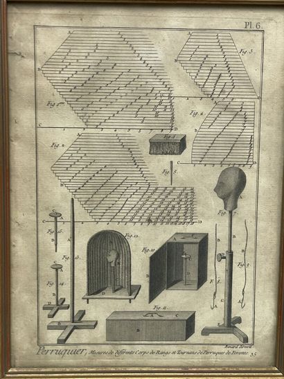 Huit encadrés sur les perruques. 
26 x 19...