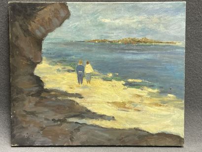 Bord de mer.
huile sur toile moderne signée.
38...