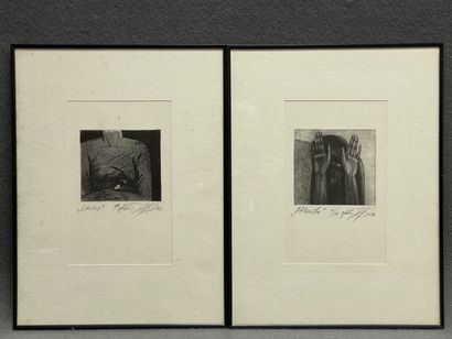 Deux estampes XXe. 
23 x 15 cm. 
40 x 30...