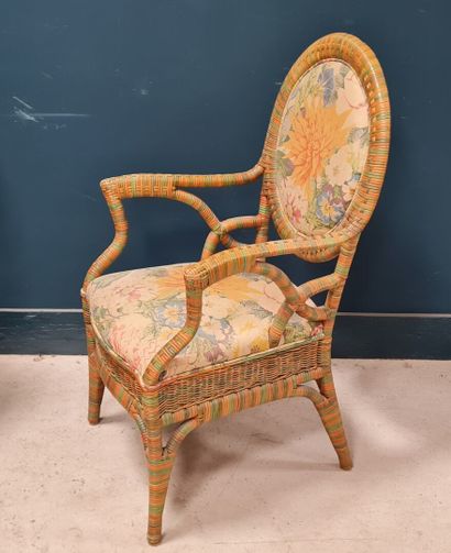 Ensemble de six fauteuils en rotin, assises...