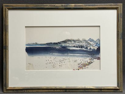 Henri LAMBERT-NAUDIN (XX) 
La Plage.
Aquarelle...
