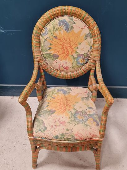 Ensemble de six fauteuils en rotin, assises...