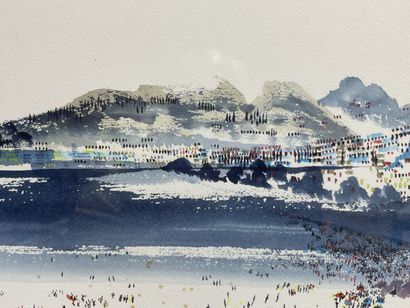 Henri LAMBERT-NAUDIN (XX) 
La Plage.
Aquarelle...