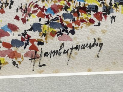Henri LAMBERT-NAUDIN (XX) 
La Plage.
Aquarelle...