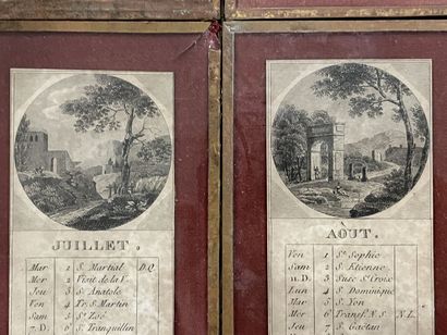 Suite de douze vignettes sous verre: Calendrier...