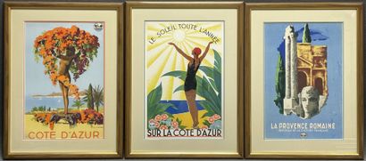 Sept affichettes PLM , réseau ferré Paris...