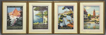 Sept affichettes PLM , réseau ferré Paris...