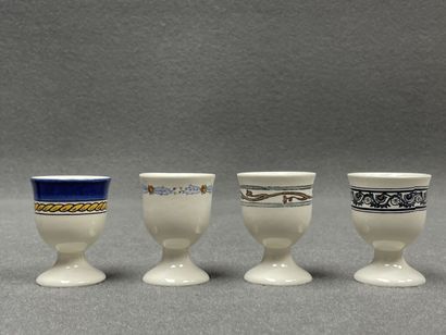 GIEN: collection de 5 oeufs en faience, divers...