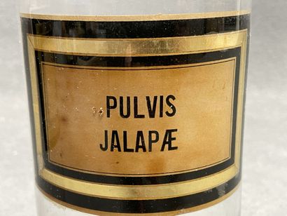 Deux flacons de pharmacie en verre. 
H. :25,5...