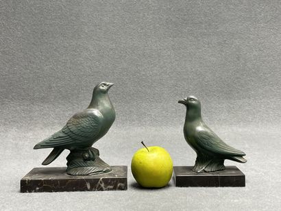 Deux pigeons en régule sur socle marbre....