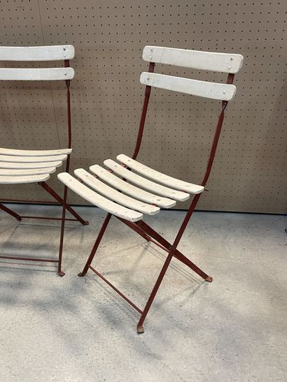 Six chaises de jardin pliantes en bois et...