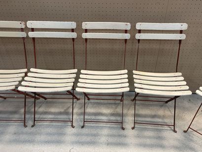 Six chaises de jardin pliantes en bois et...