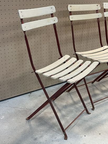 Six chaises de jardin pliantes en bois et...