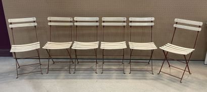 Six chaises de jardin pliantes en bois et...