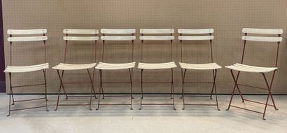 Six chaises de jardin pliantes en bois et...