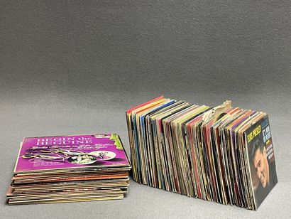 Carton de disques vinyles. 
Variété française...