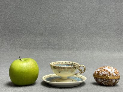 Tasse et soucoupe et oeuf en porcelaine....